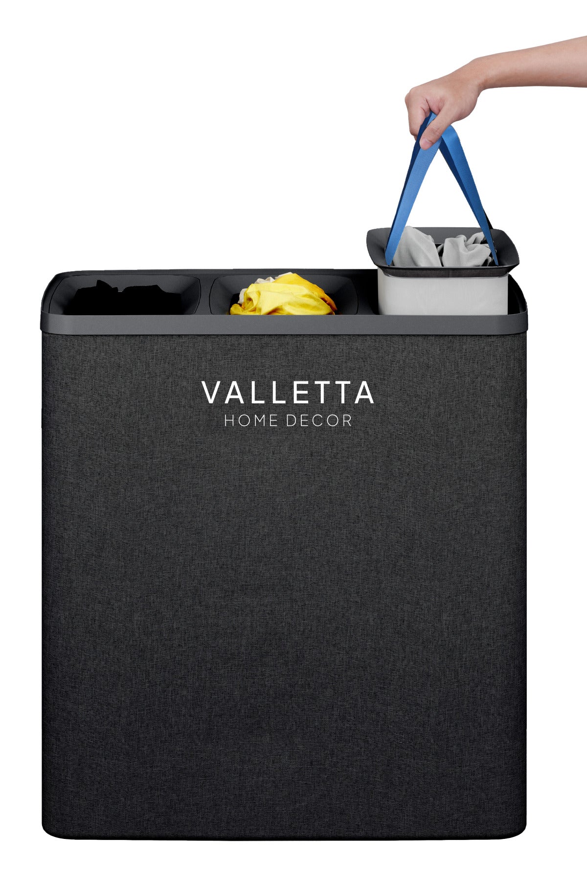 Paloma 120l Üç Yıkanabilir Bölmeli Katlanabilir Kumaş Kirli Çamaşır Sepeti Ink Black