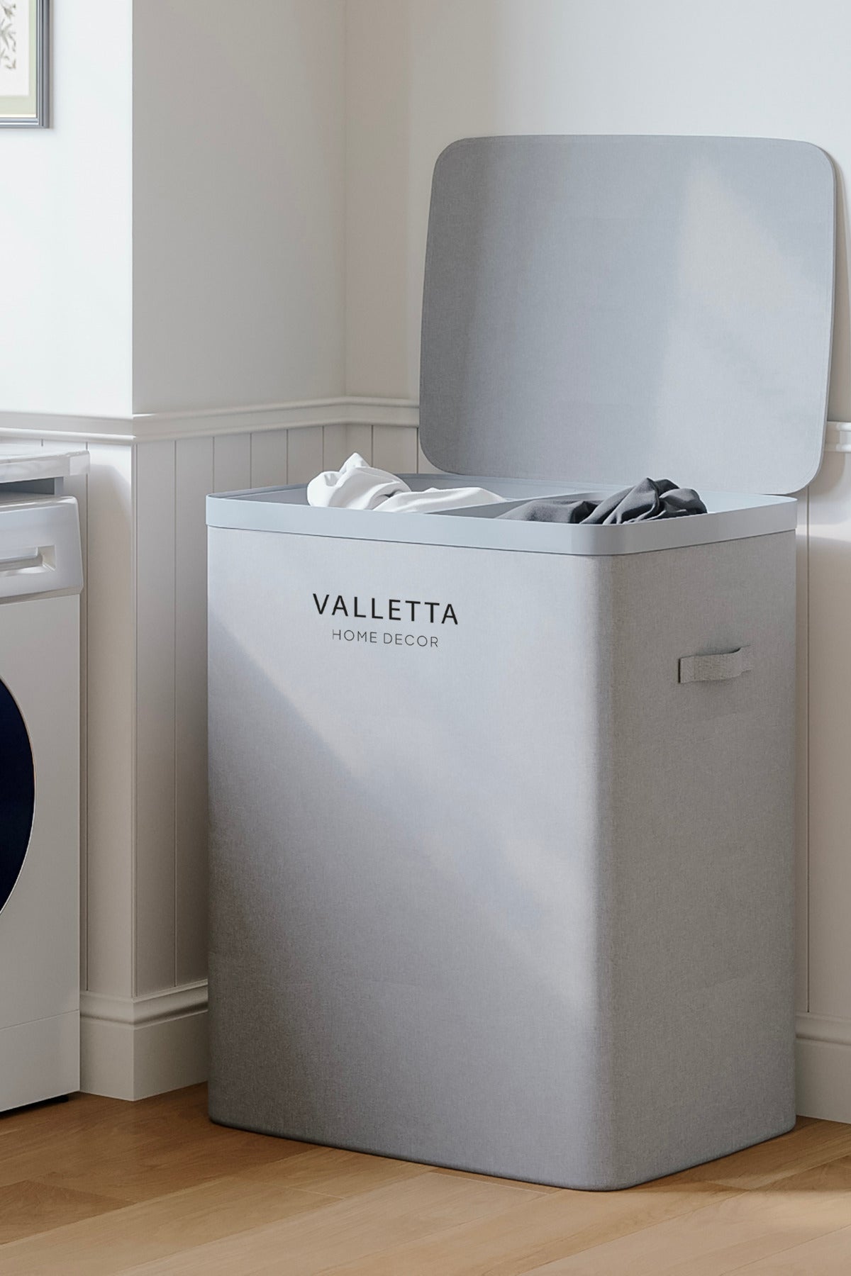 Paloma 100l Çift Bölmeli Katlanabilir Kumaş Kirli Çamaşır Sepeti Light Gray