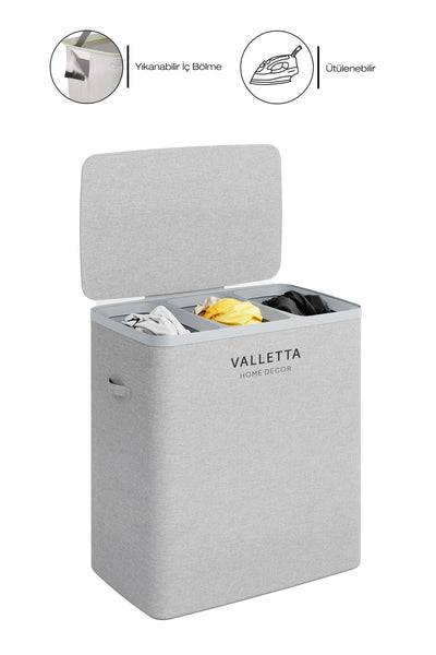 Paloma 120l Üç Yıkanabilir Bölmeli Katlanabilir Kumaş Kirli Çamaşır Sepeti Light Gray