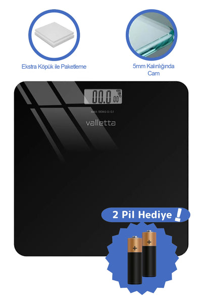 Echo Pil Hediyeli Dijital Cam Baskül Tartı 180 Kg Lcd Ekranlı Siyah