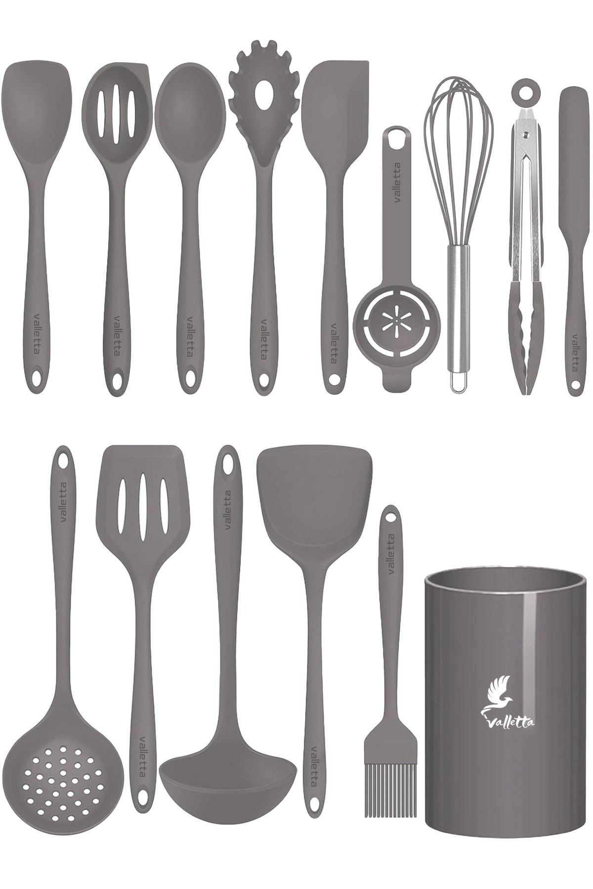 Trigona Isıya Dayanıklı Yanmaz Yapışmaz Silikon Spatula Seti 15 Parça Gri