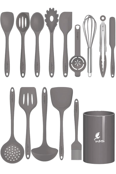 Trigona Isıya Dayanıklı Yanmaz Yapışmaz Silikon Spatula Seti 15 Parça Gri