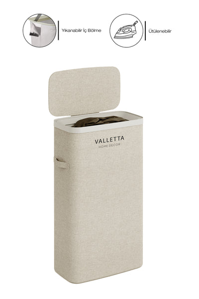 Paloma 40l Tek Yıkanabilir Bölmeli Katlanabilir Kumaş Kirli Çamaşır Sepeti Cappuccino Beige