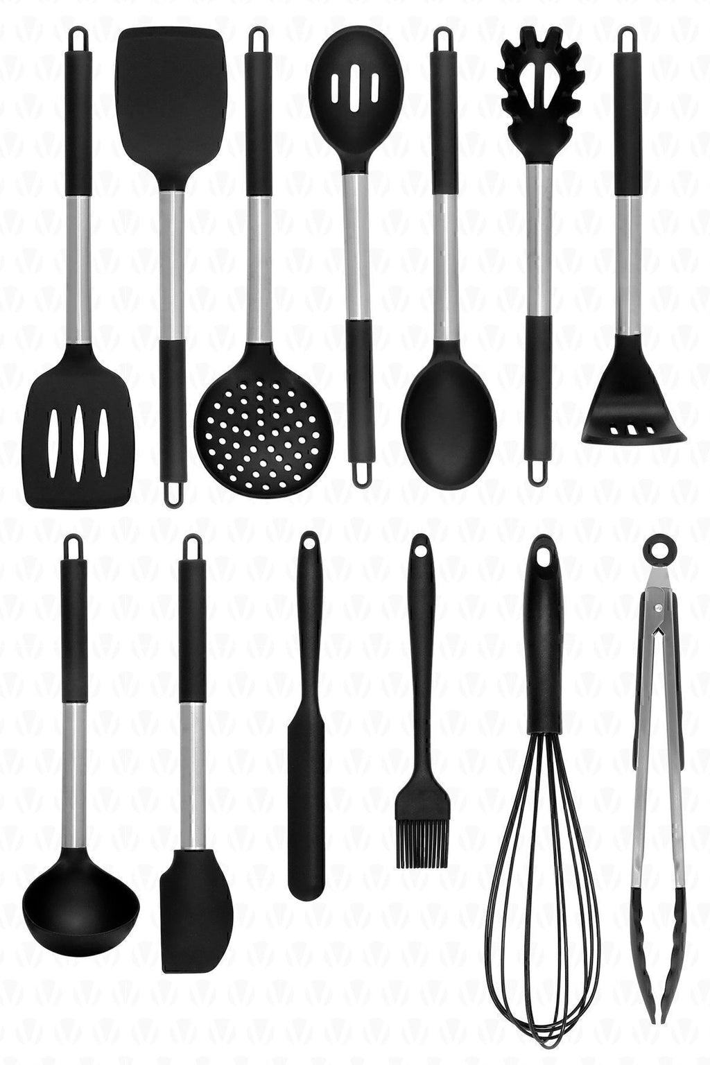 Mora 14 Parça Paslanmaz Çelik Silikon Uçlu Spatula Mutfak Seti Siyah