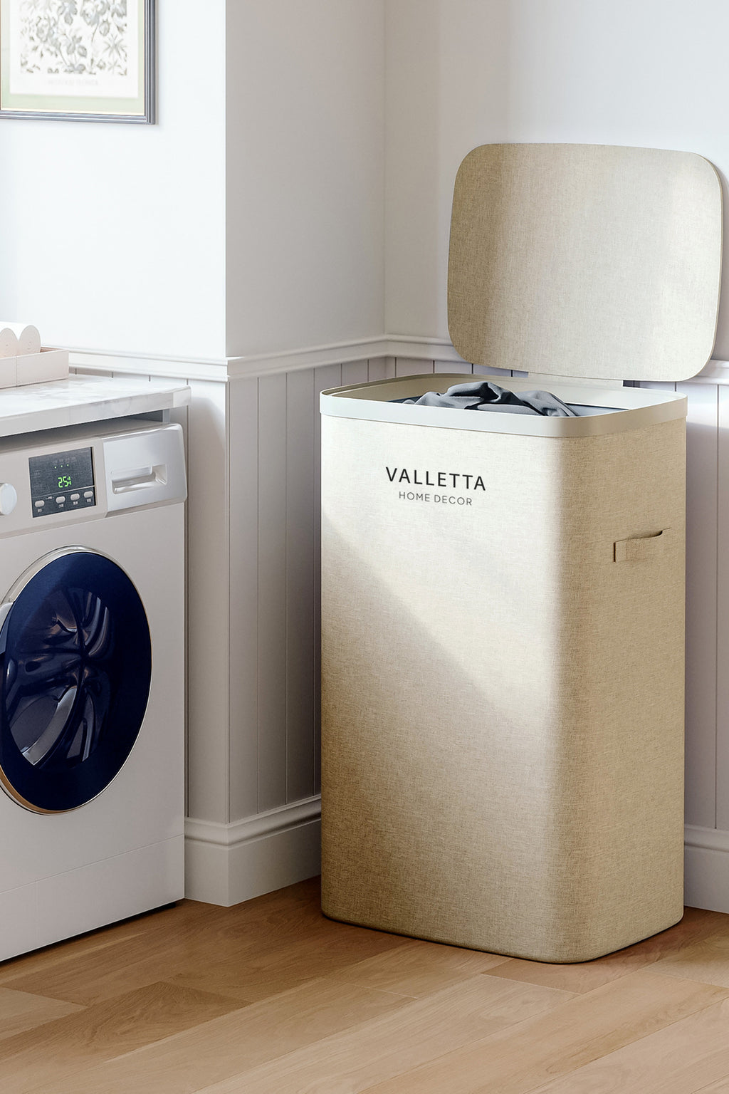 Paloma 60l Tek Yıkanabilir Bölmeli Katlanabilir Kumaş Kirli Çamaşır Sepeti Cappuccino Beige