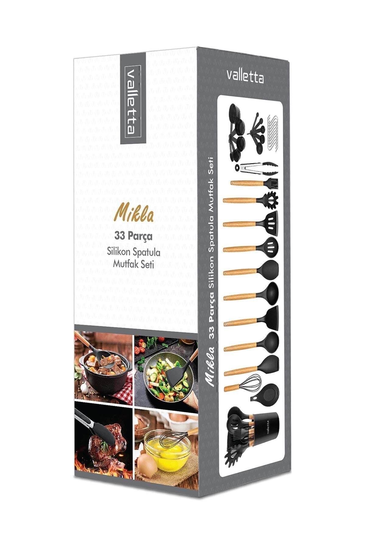 Mikla Isıya Dayanıklı Yanmaz Yapışmaz 33 Parça Silikon Spatula Mutfak Seti Gri