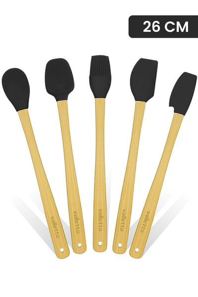 Indigo 5 Li Siyah Bambu Silikon Spatula Seti Uzun 26 cm