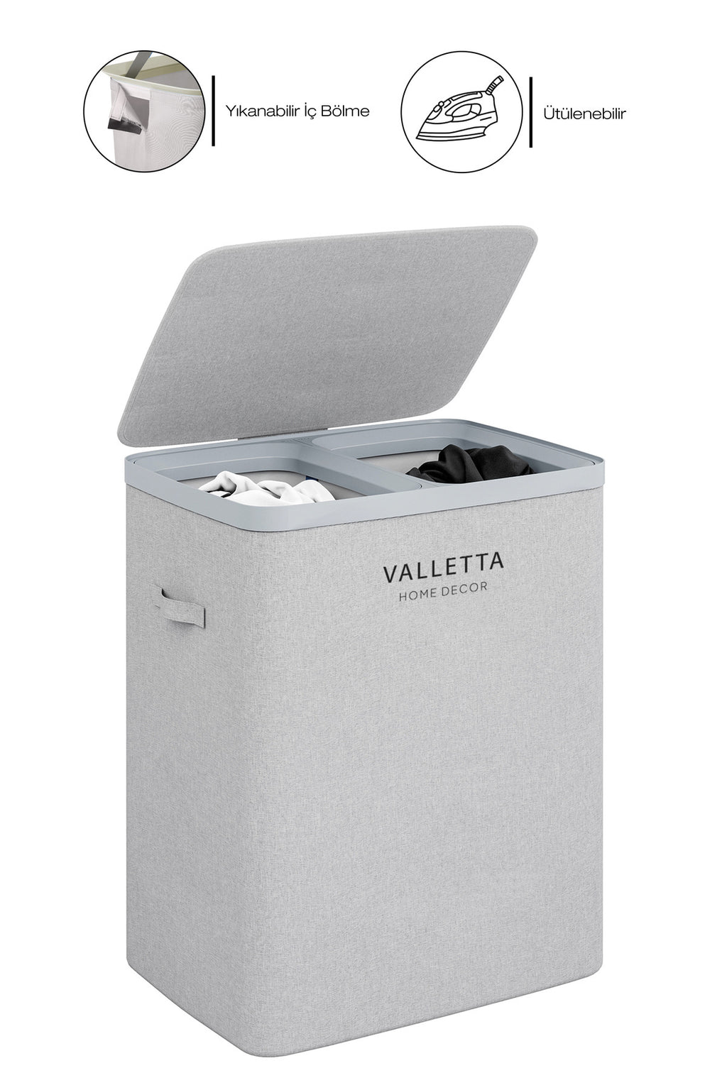 Paloma 100l Çift Bölmeli Katlanabilir Kumaş Kirli Çamaşır Sepeti Light Gray