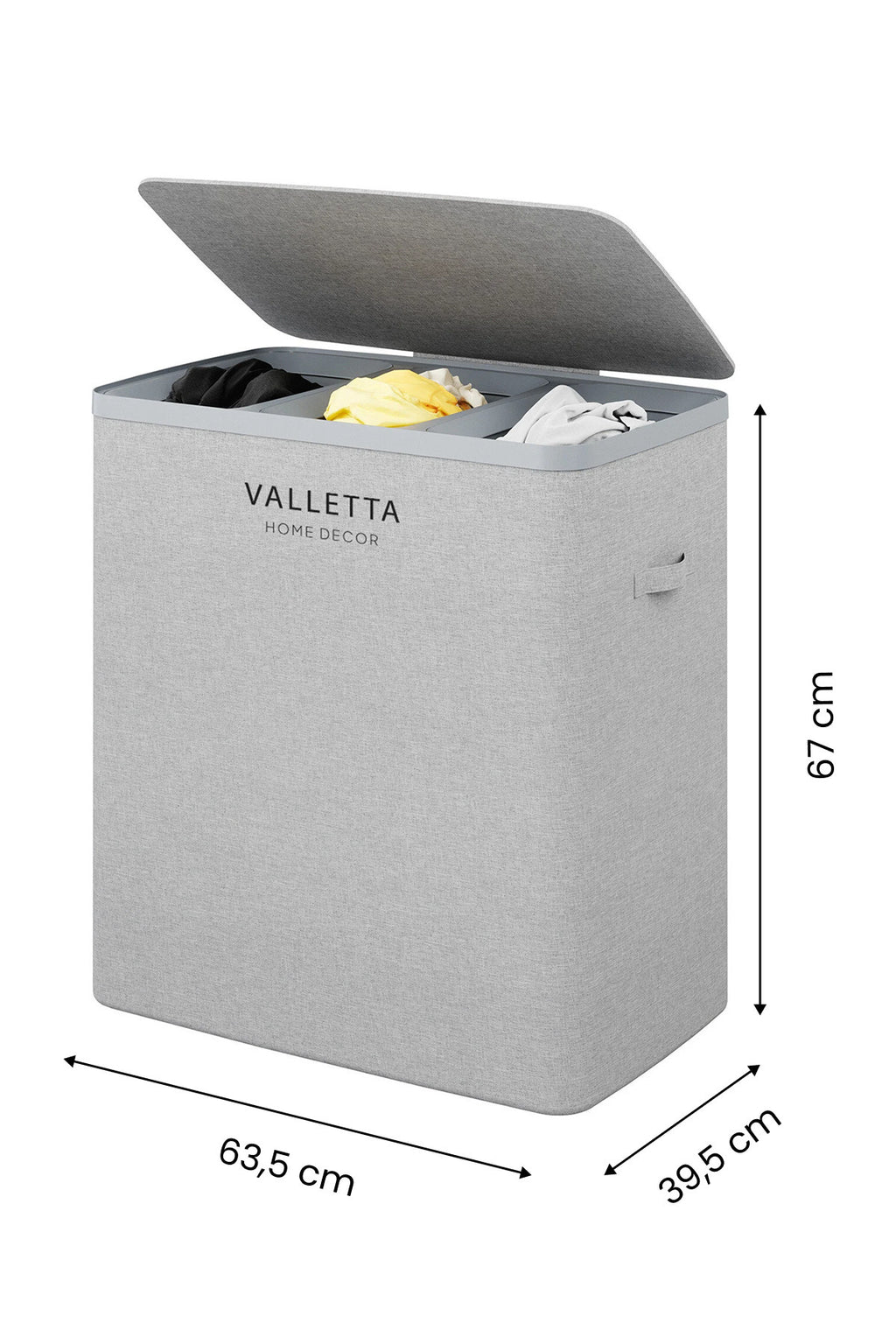 Paloma 120l Üç Yıkanabilir Bölmeli Katlanabilir Kumaş Kirli Çamaşır Sepeti Light Gray