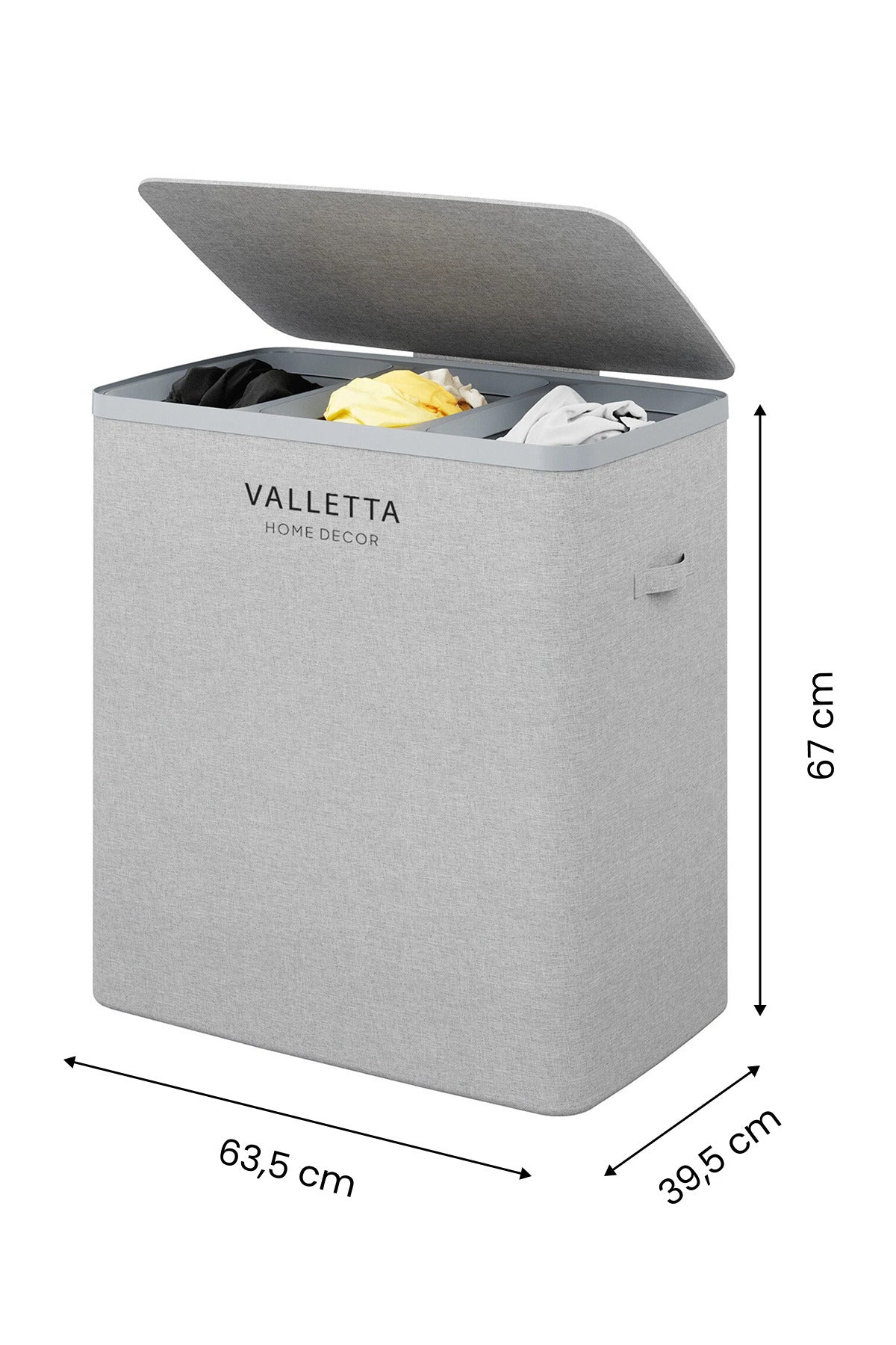 Paloma 120l Üç Yıkanabilir Bölmeli Katlanabilir Kumaş Kirli Çamaşır Sepeti Light Gray