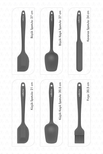 Drongo Isıya Dayanıklı Yanmaz Yapışmaz Silikon Spatula Seti 6 Parça Gri