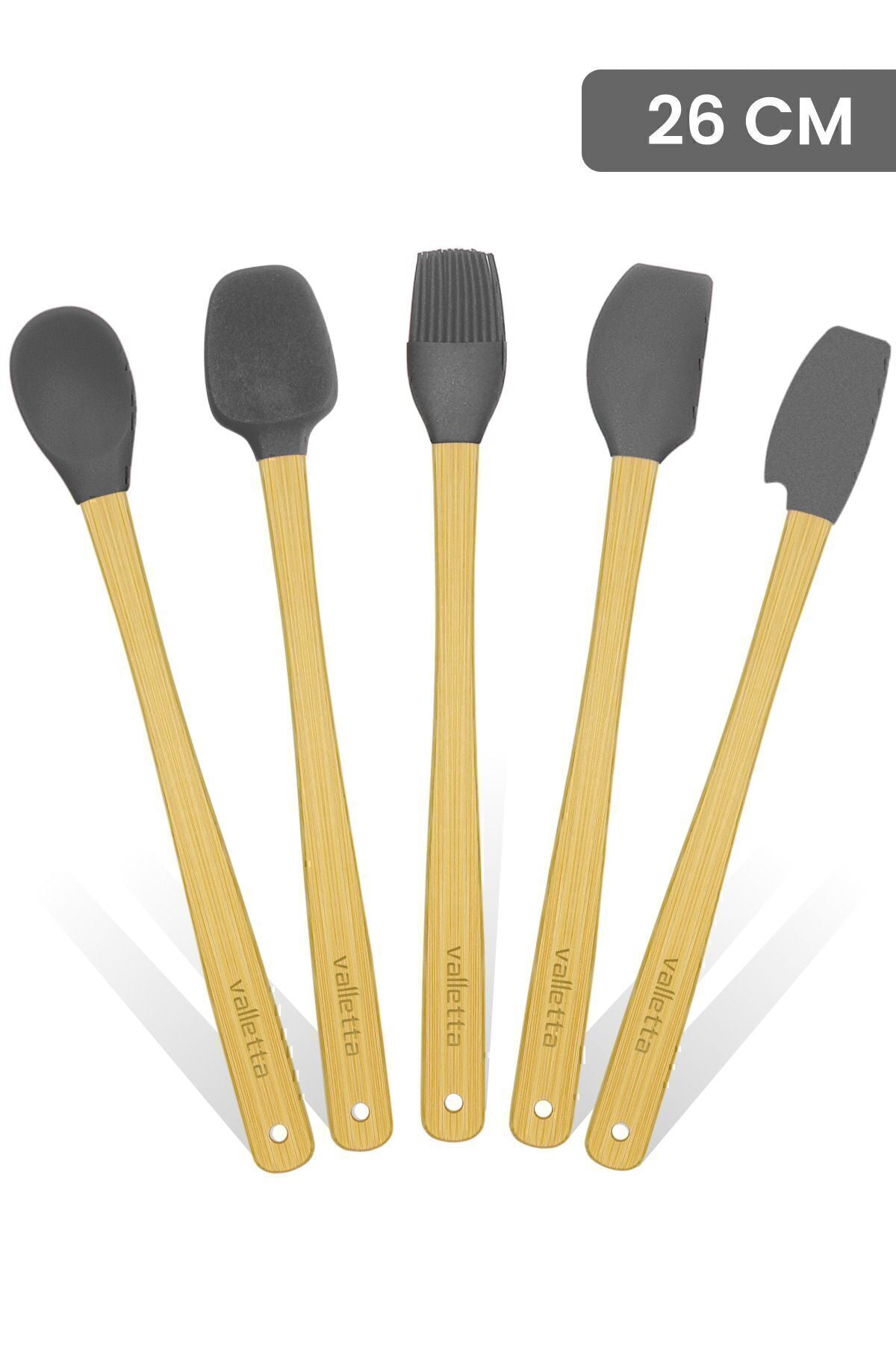 Indigo 5'li Gri Bambu Silikon Spatula Seti Uzun 26 Cm