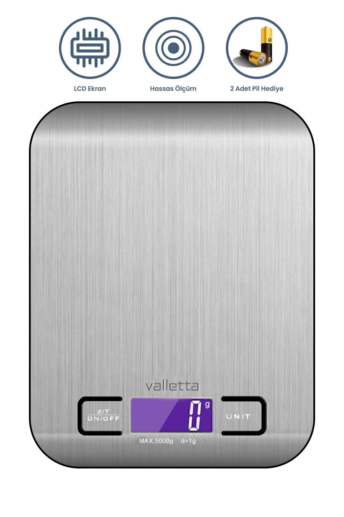 Okavango Pil Hediyeli Mutfak Terazisi Dijital Tartı Hassas Lcd Ekranlı 5 Kg