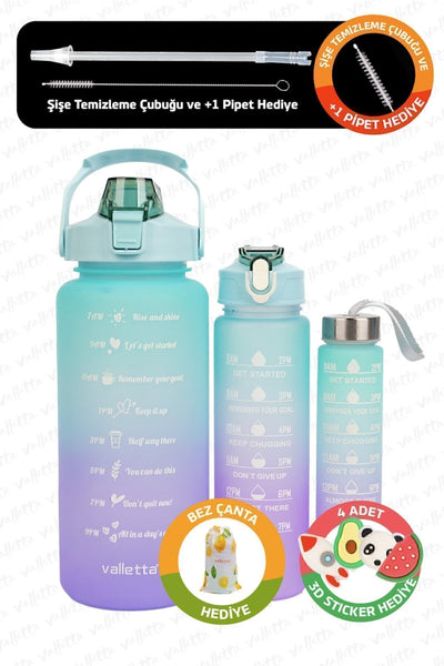 Eldorado 3lü Set Bpa Içermez Motivasyonel Su Matarası Yeşil Su Matarası,su Şişesi,suluk