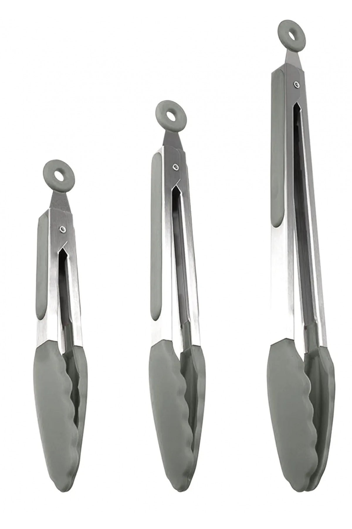 Midori Metal Saplı Silikon Uçlu Kilit Sistemli Smart 3lü Maşa Seti Gri