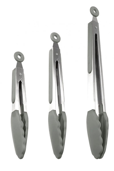 Midori Metal Saplı Silikon Uçlu Kilit Sistemli Smart 3lü Maşa Seti Gri