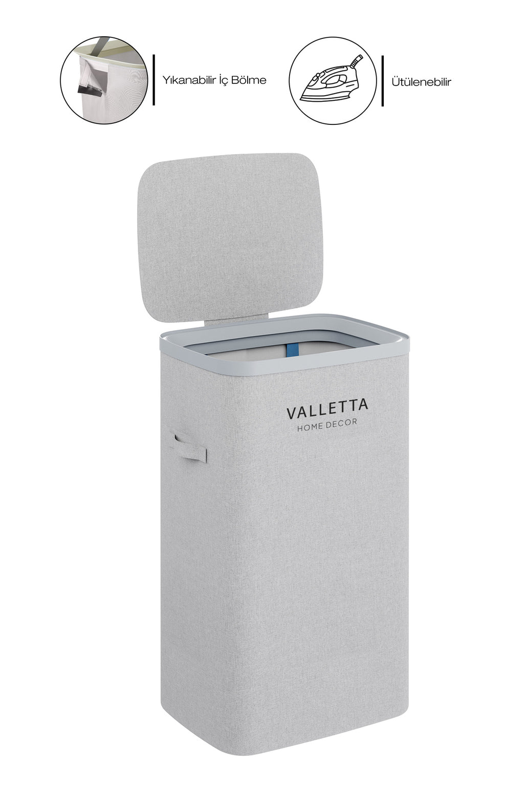 Paloma 60l Tek Yıkanabilir Bölmeli Katlanabilir Kumaş Kirli Çamaşır Sepeti Light Gray