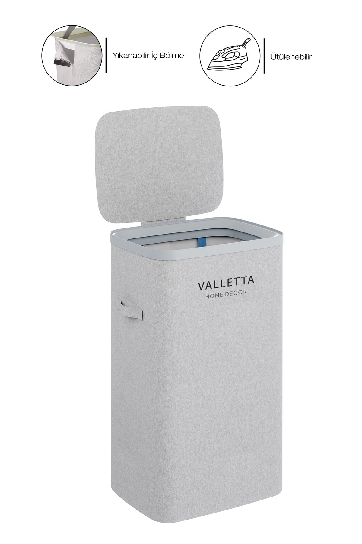 Paloma 60l Tek Yıkanabilir Bölmeli Katlanabilir Kumaş Kirli Çamaşır Sepeti Light Gray