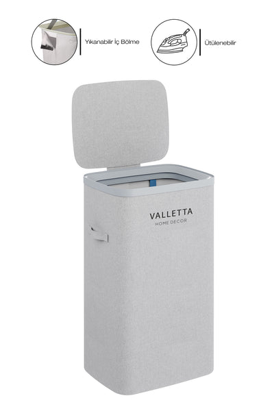 Paloma 60l Tek Yıkanabilir Bölmeli Katlanabilir Kumaş Kirli Çamaşır Sepeti Light Gray