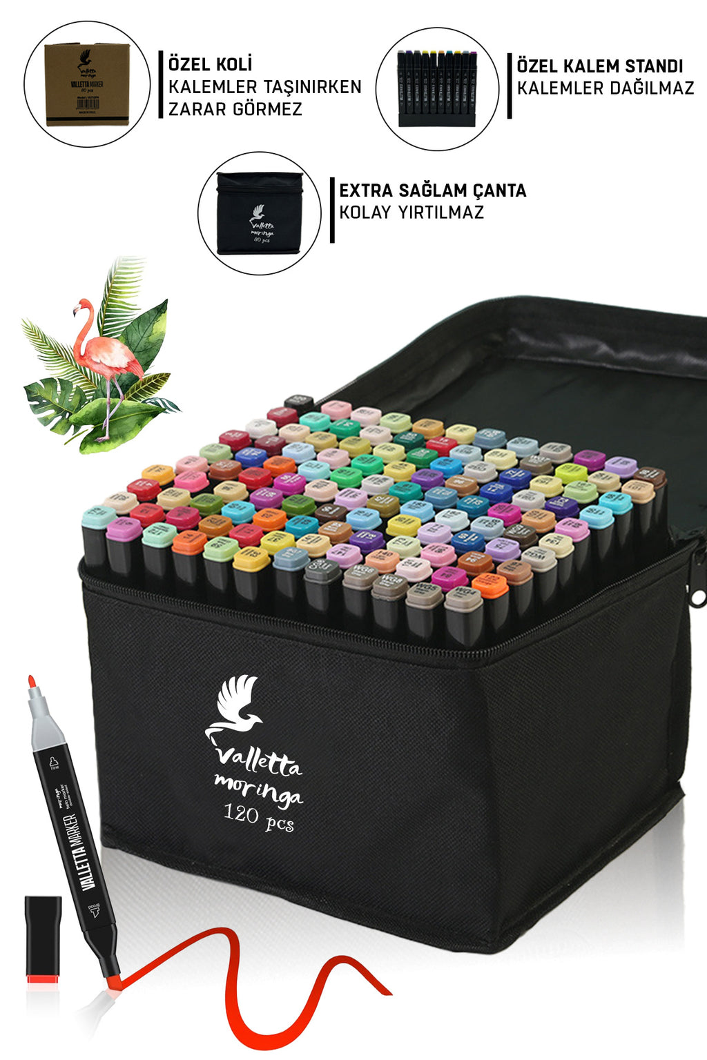Moringa 120'li Çift Taraflı Art Marker Keçeli Kalem Seti Çantalı