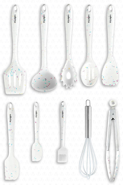 Salvatore 10 Parça Spatula Set Beyaz Renkli Noktalı