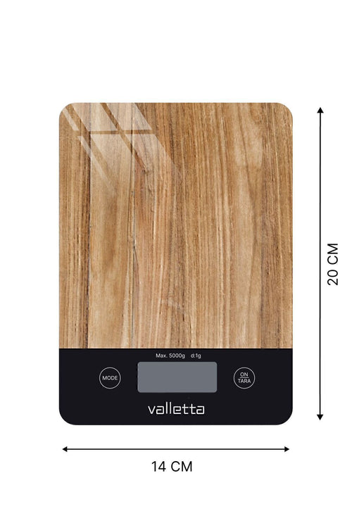 Carioca Pil Hediyeli Ahşap Desenli Dijital Cam Mutfak Tartısı 5 Kg Lcd Ekranlı
