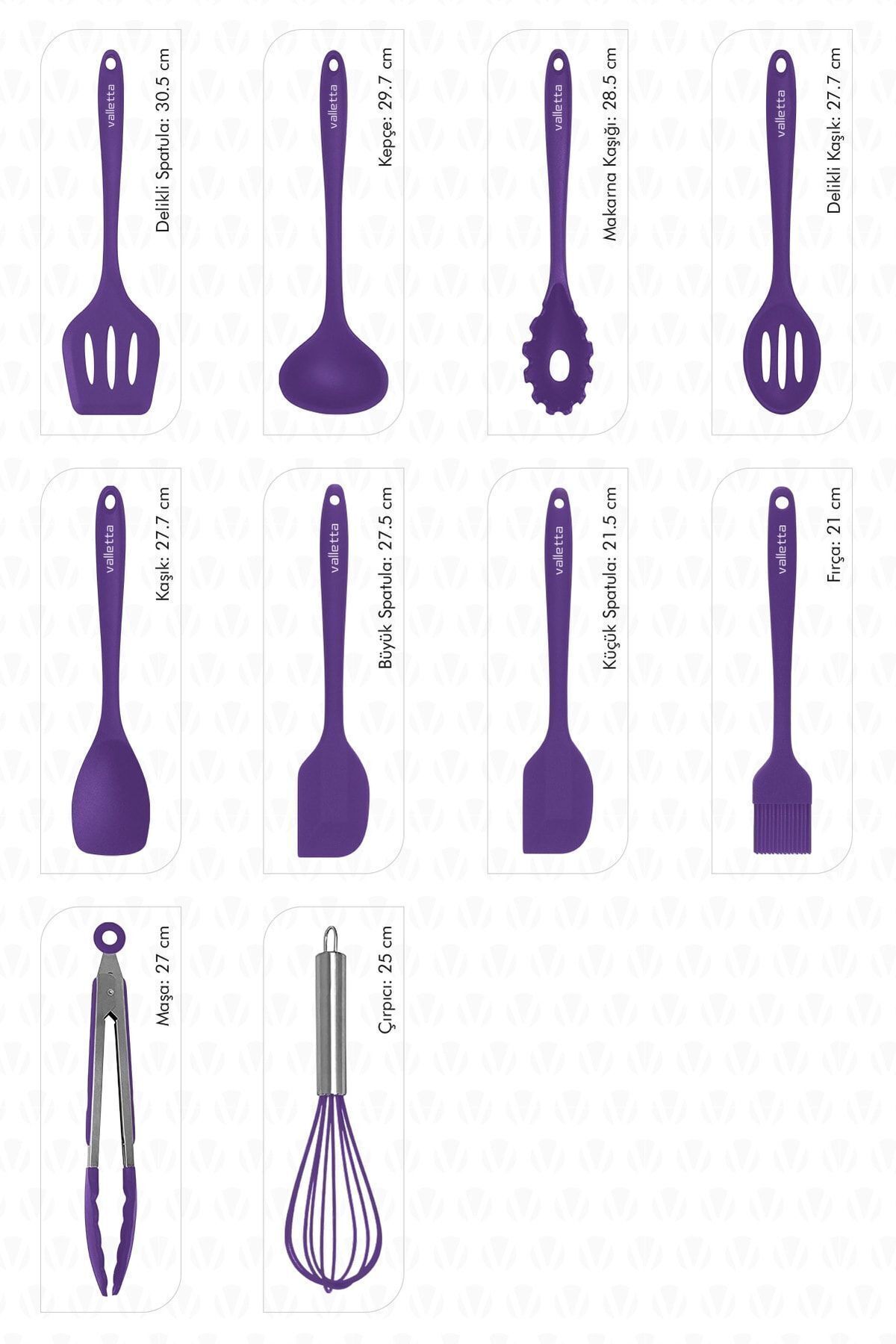 Salvatore Isıya Dayanıklı Yanmaz Yapışmaz Silikon Spatula Seti 10 Parça Mor