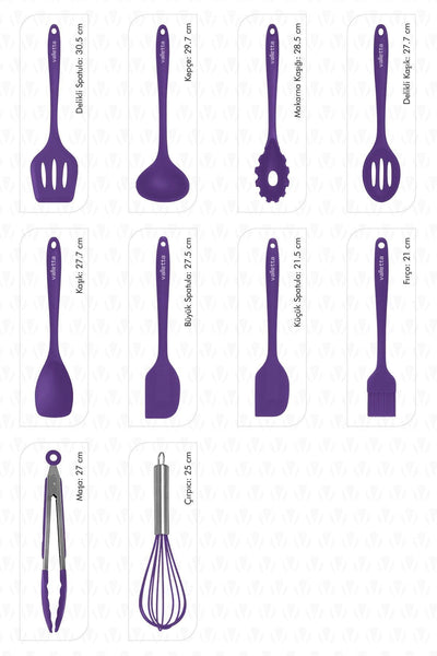 Salvatore Isıya Dayanıklı Yanmaz Yapışmaz Silikon Spatula Seti 10 Parça Mor
