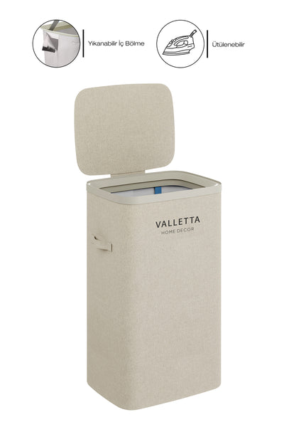Paloma 60l Tek Yıkanabilir Bölmeli Katlanabilir Kumaş Kirli Çamaşır Sepeti Cappuccino Beige