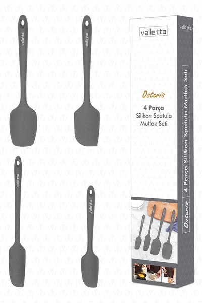 Osteris Isıya Dayanıklı Yanmaz Yapışmaz Silikon Spatula Seti 4 Parça Gri