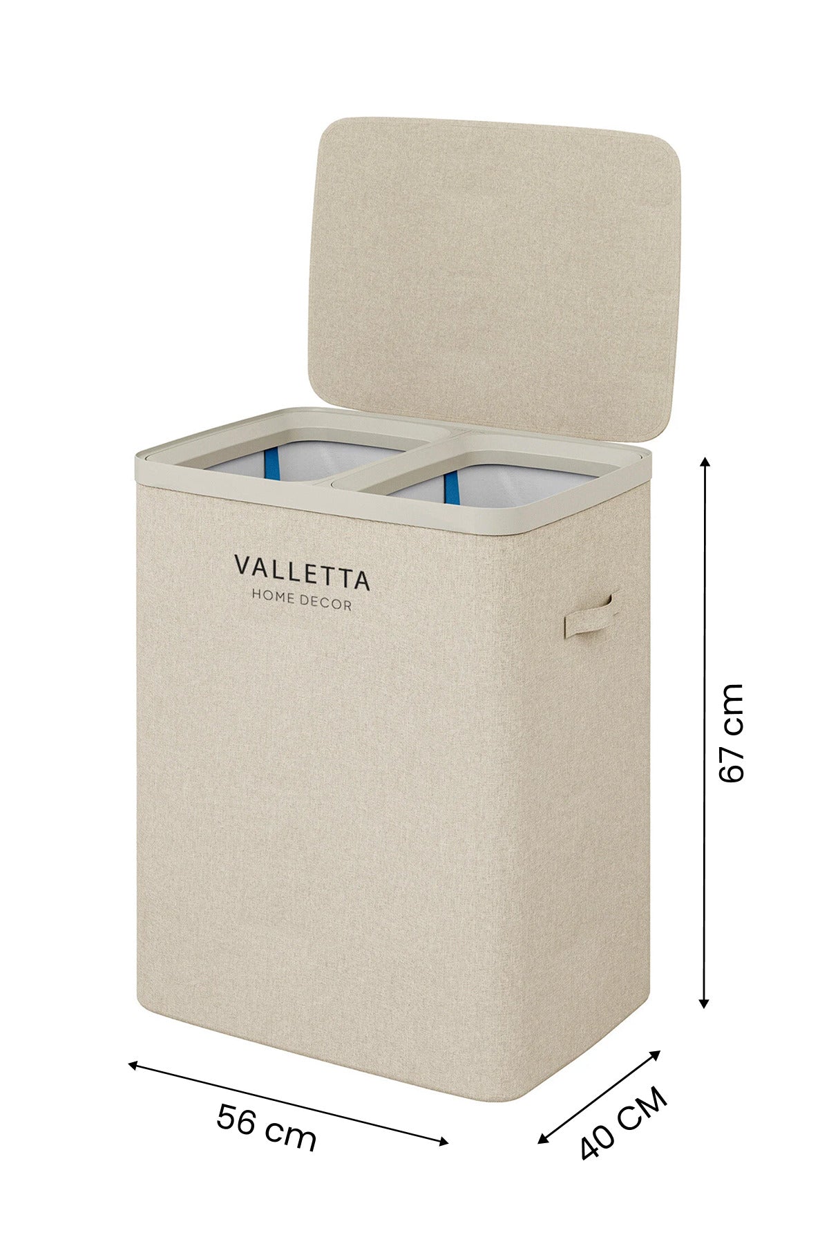 Paloma 100l Çift Yıkanabilir Bölmeli Katlanabilir Kumaş Kirli Çamaşır Sepeti Cappuccino Beige