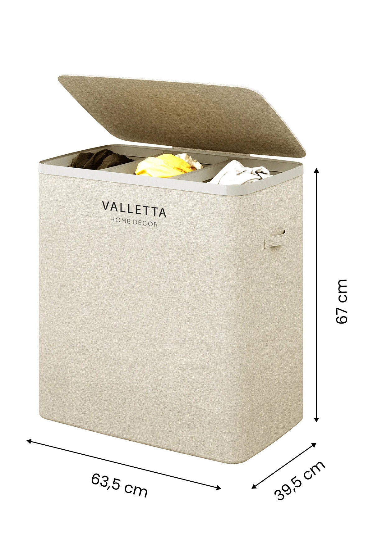 Paloma 120l Üç Yıkanabilir Bölmeli Katlanabilir Kumaş Kirli Çamaşır Sepeti Cappuccino Beige