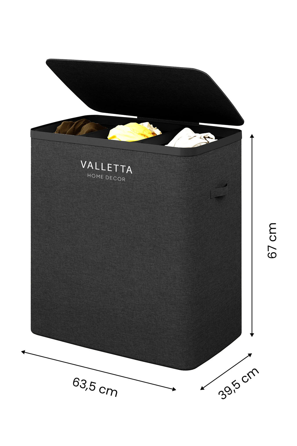 Paloma 120l Üç Yıkanabilir Bölmeli Katlanabilir Kumaş Kirli Çamaşır Sepeti Ink Black