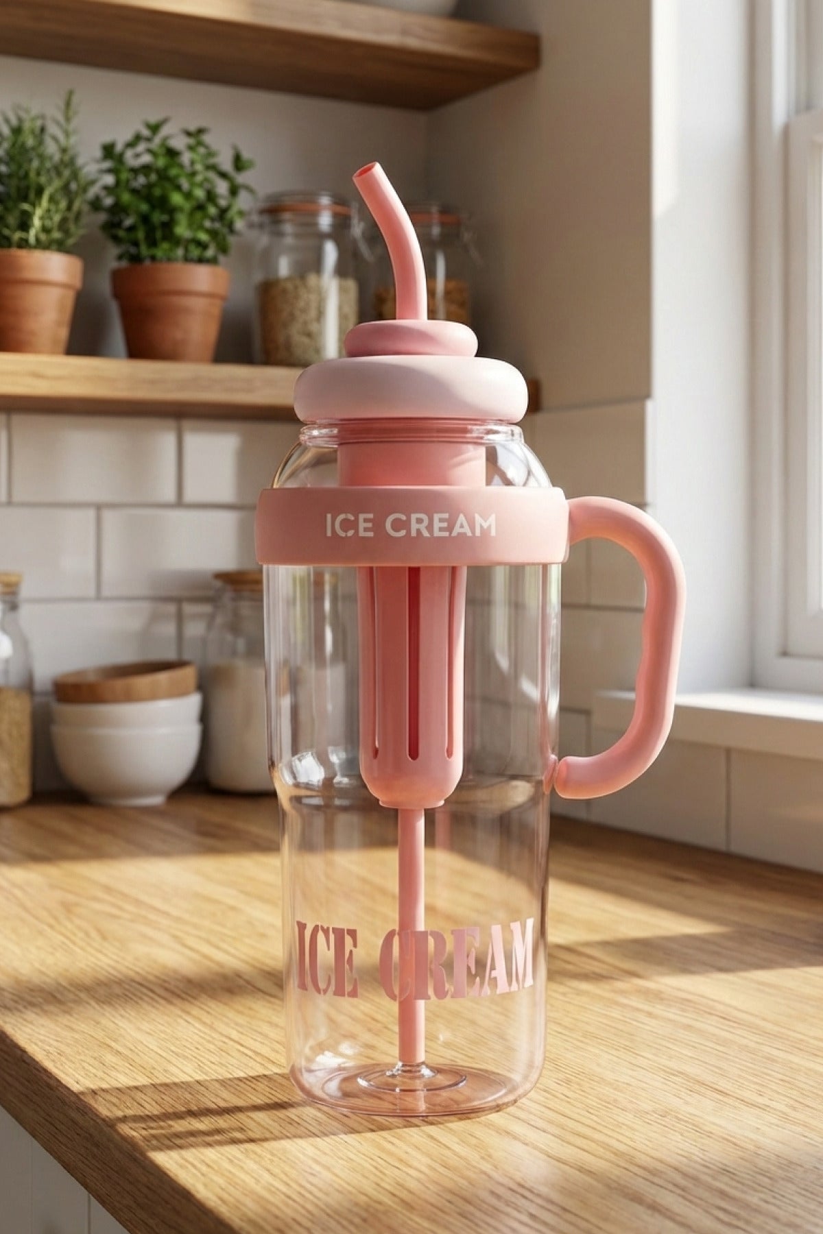 Longinus Bpa İçermez Kolay Taşınabilir Detoks Bölmeli Su Matarası 1300ML (1.3L) Pembe