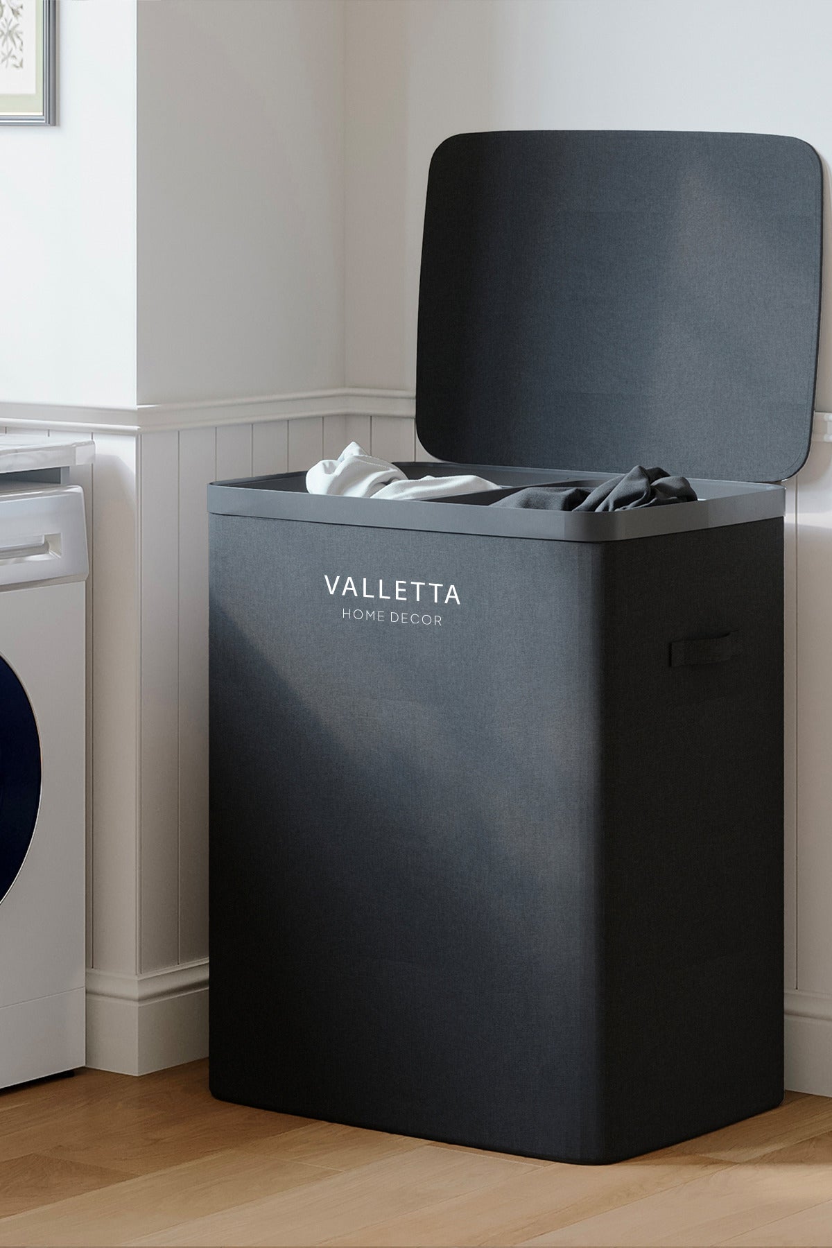 Paloma 100l Çift Yıkanabilir Bölmeli Katlanabilir Kumaş Kirli Çamaşır Sepeti Ink Black