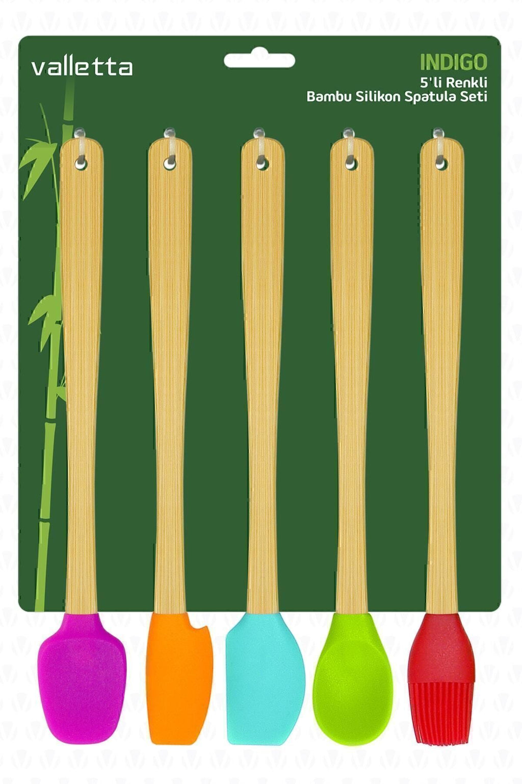Indigo 5 Li Renkli Bambu Silikon Spatula Seti Uzun 26 cm