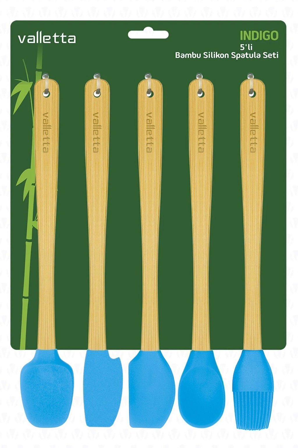 Indigo 5'li Turkuaz Bambu Silikon Spatula Seti Uzun 26 Cm