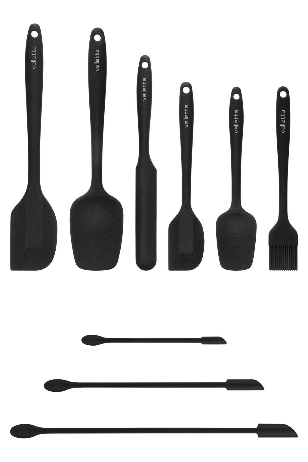 Drongo Kavanoz Sıyırıcılı Silikon Spatula Seti 9 Parça Siyah