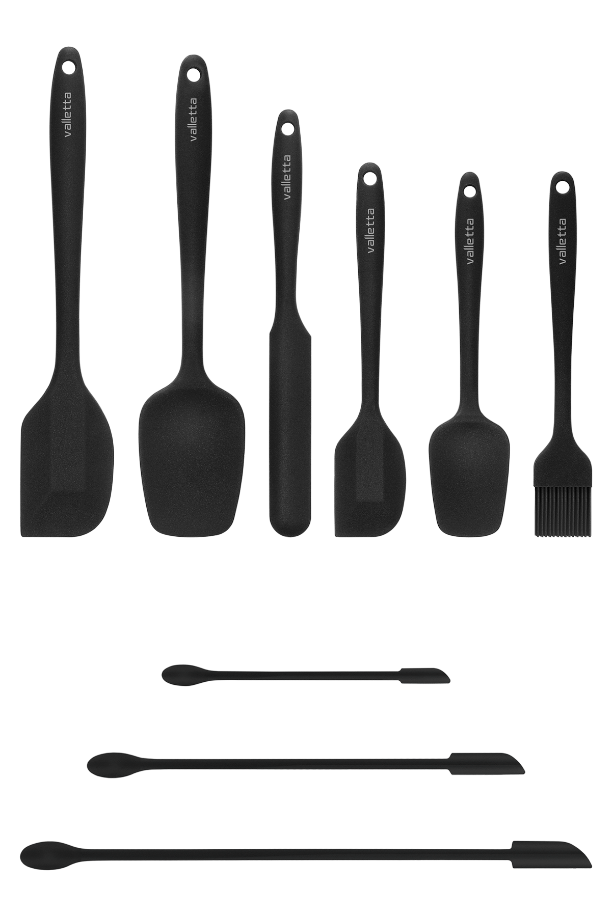 Drongo Kavanoz Sıyırıcılı Silikon Spatula Seti 9 Parça Siyah