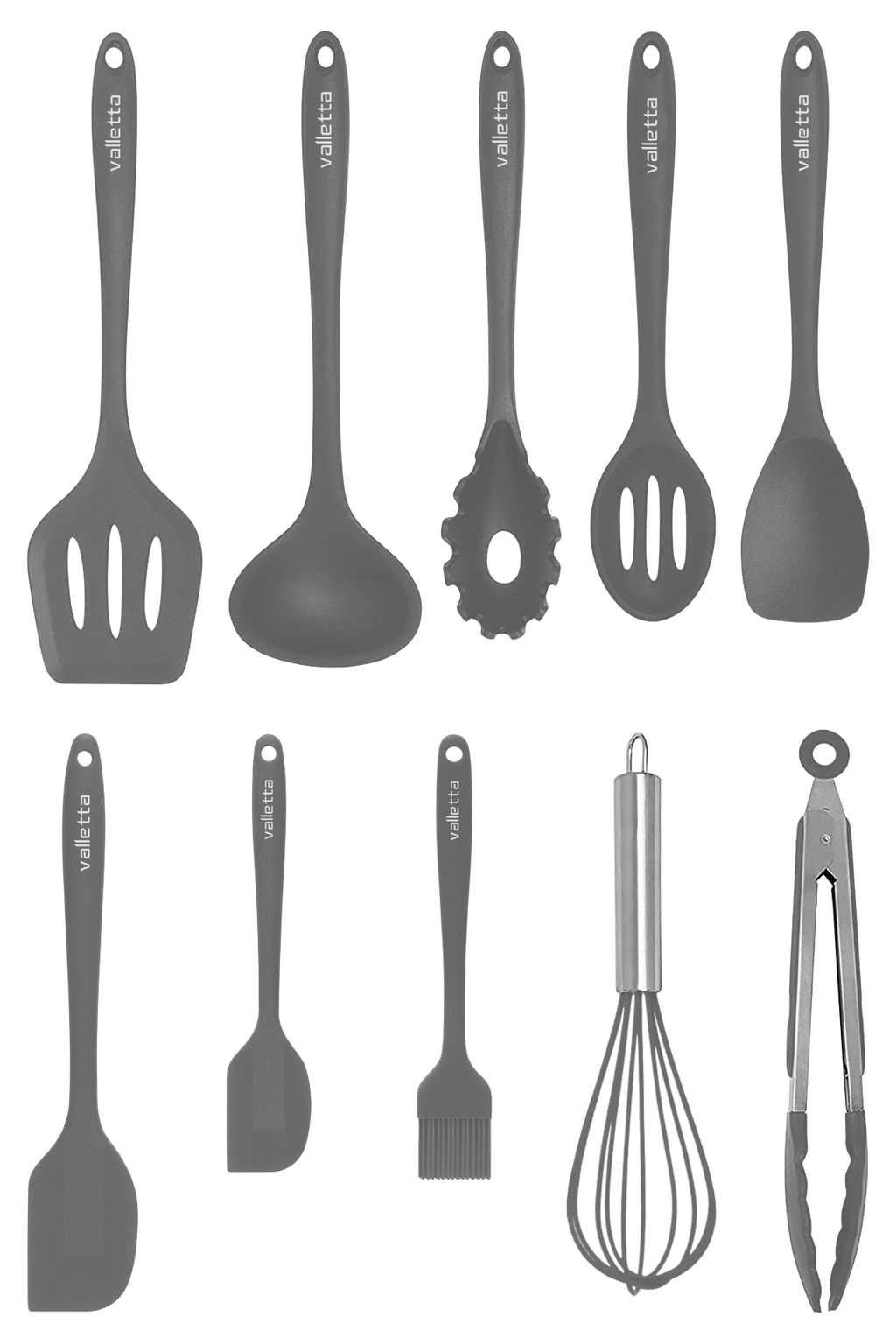 Salvatore Isıya Dayanıklı Yanmaz Yapışmaz Silikon Spatula Seti 10 Parça Gri