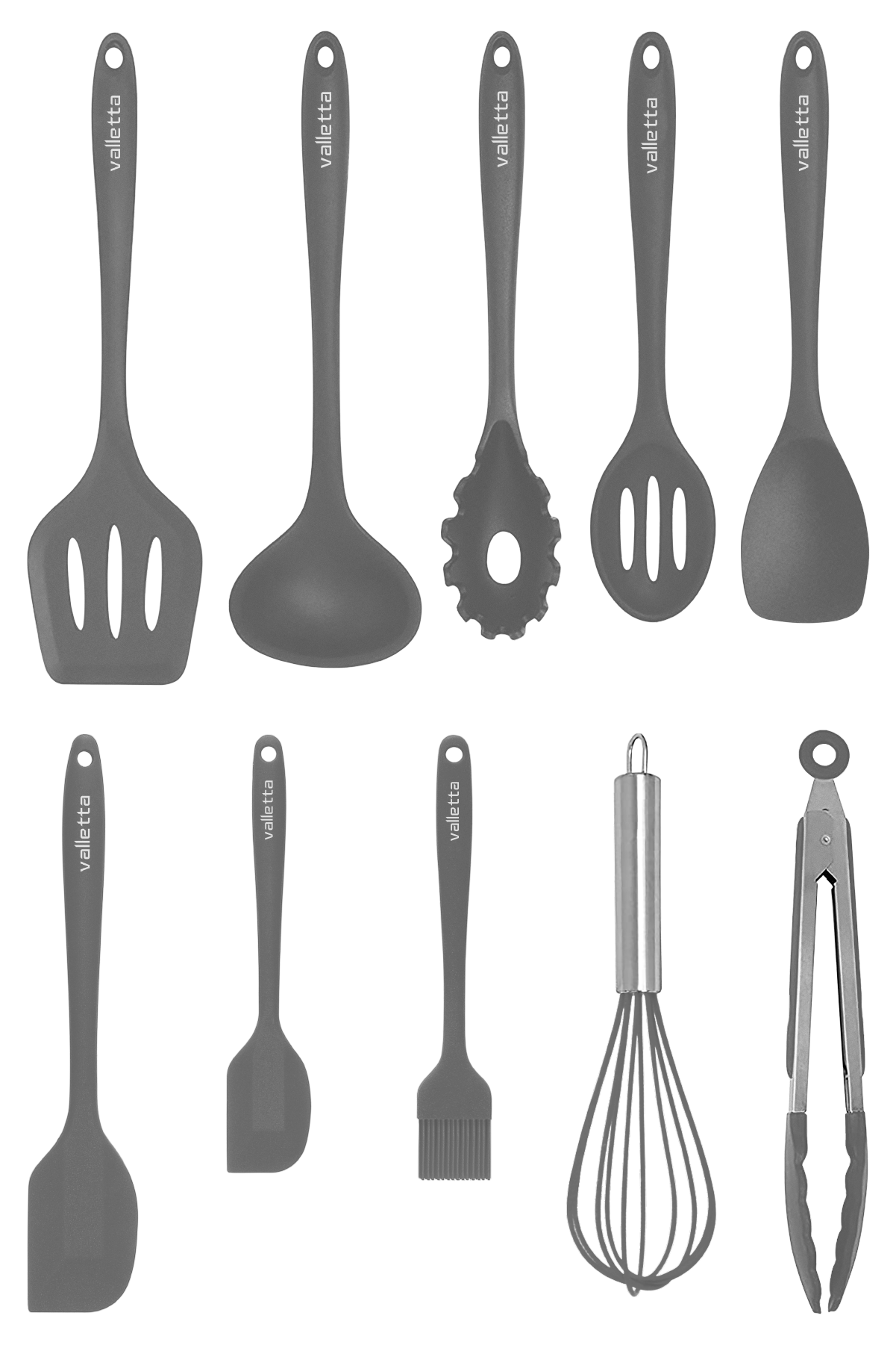 Salvatore Isıya Dayanıklı Yanmaz Yapışmaz Silikon Spatula Seti 10 Parça Gri