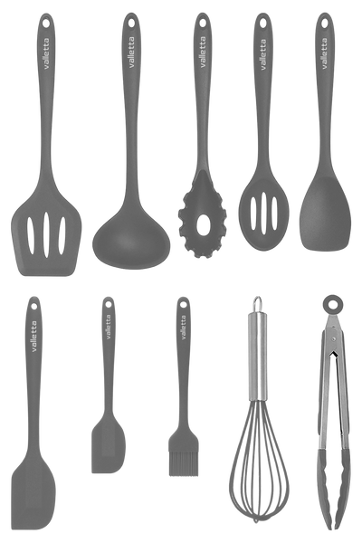 Salvatore Isıya Dayanıklı Yanmaz Yapışmaz Silikon Spatula Seti 10 Parça Gri