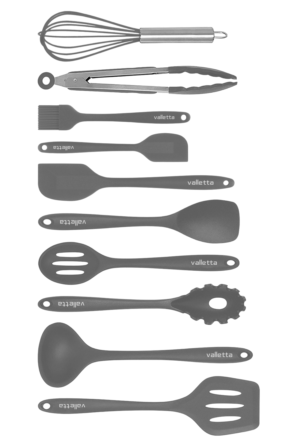 Salvatore Isıya Dayanıklı Yanmaz Yapışmaz Silikon Spatula Seti 10 Parça Gri