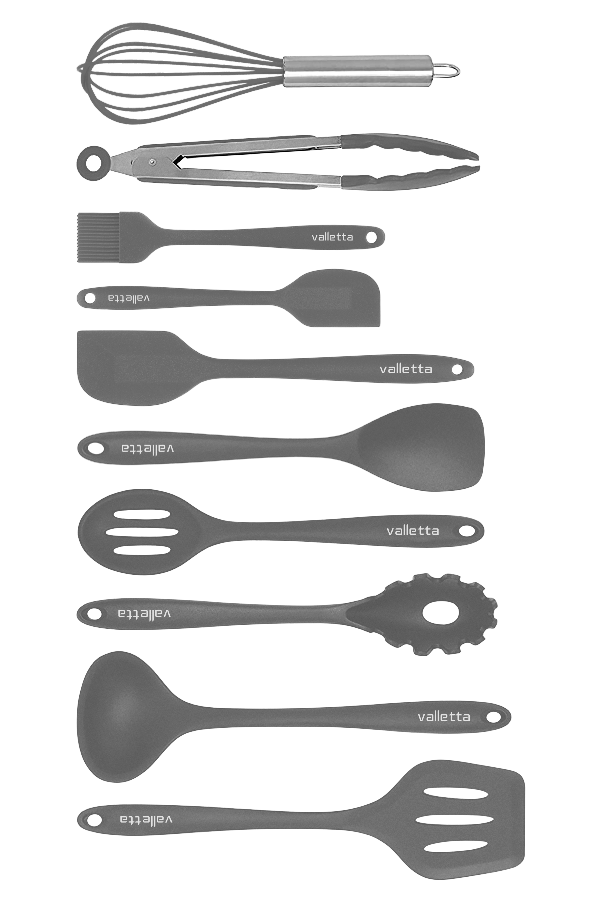 Salvatore Isıya Dayanıklı Yanmaz Yapışmaz Silikon Spatula Seti 10 Parça Gri