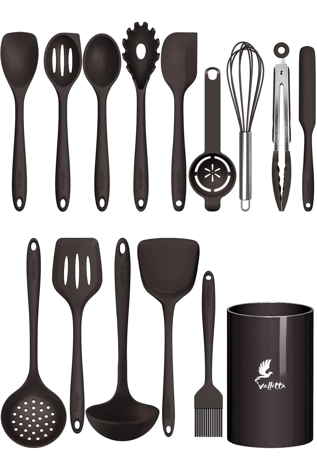 Trigona Isıya Dayanıklı Yanmaz Yapışmaz Silikon Spatula Seti 15 Parça Siyah