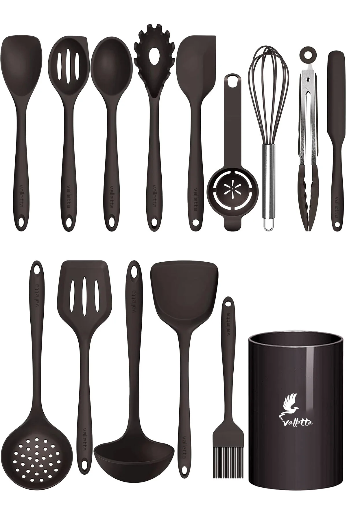 Trigona Isıya Dayanıklı Yanmaz Yapışmaz Silikon Spatula Seti 15 Parça Siyah
