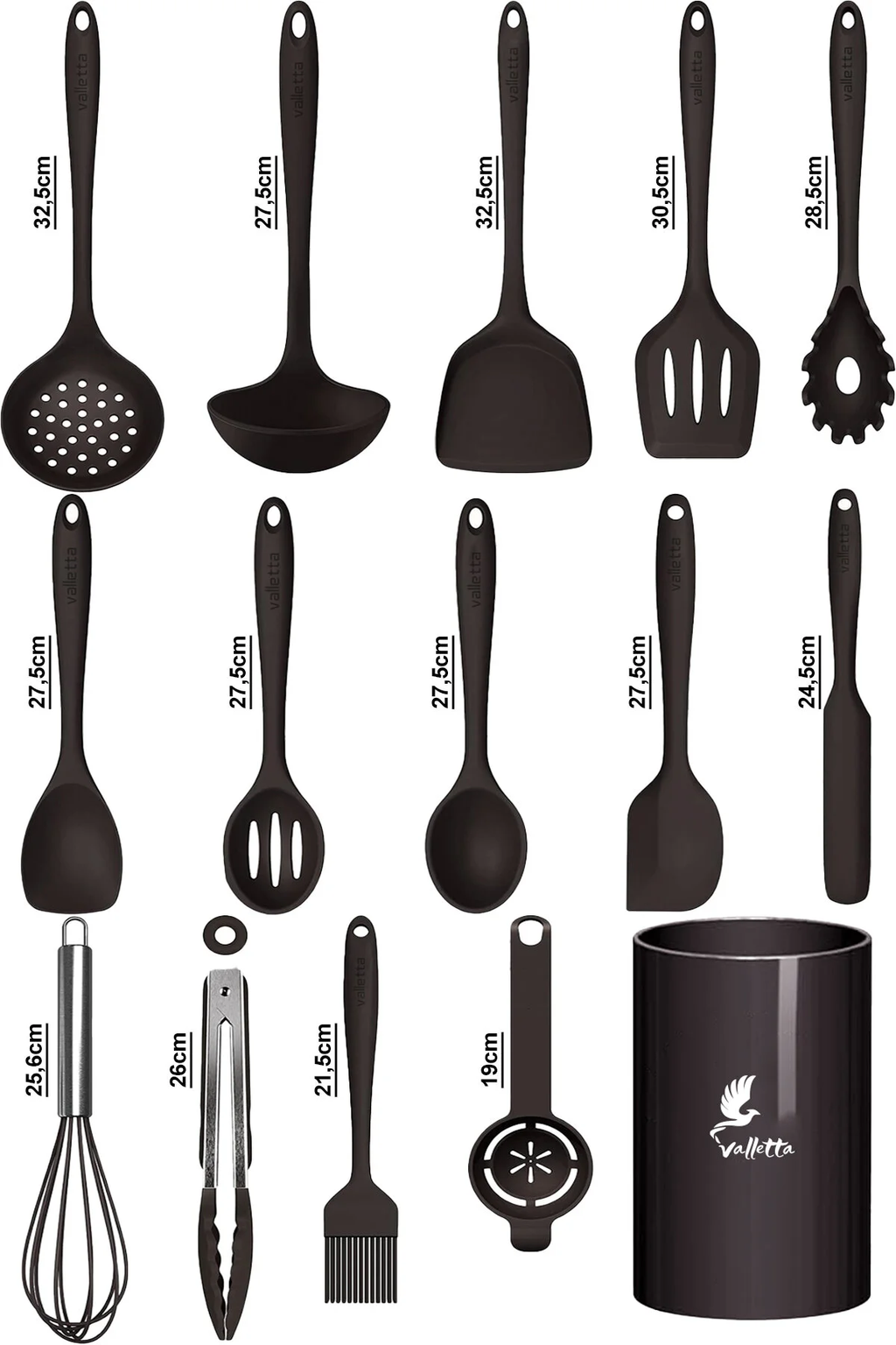 Trigona Isıya Dayanıklı Yanmaz Yapışmaz Silikon Spatula Seti 15 Parça Siyah