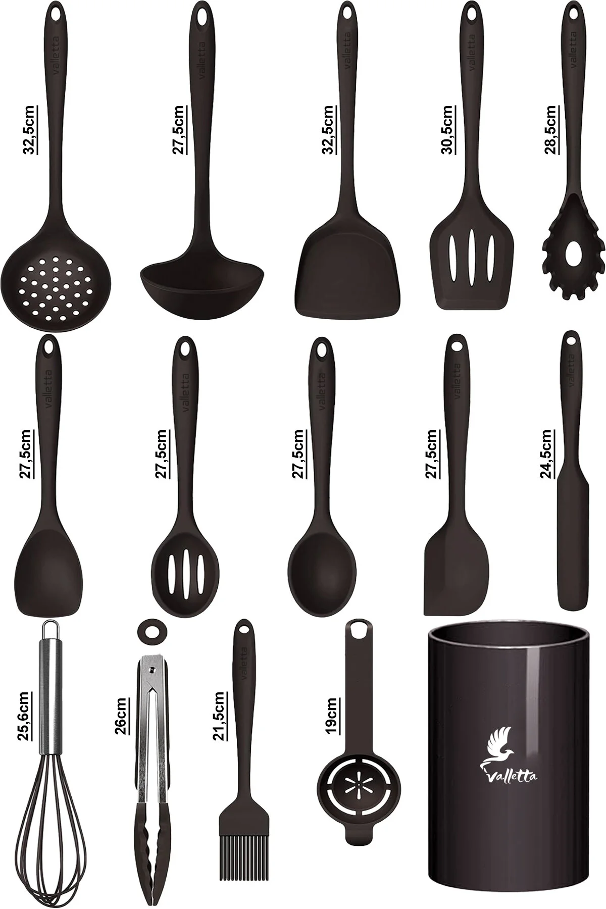 Trigona Isıya Dayanıklı Yanmaz Yapışmaz Silikon Spatula Seti 15 Parça Siyah
