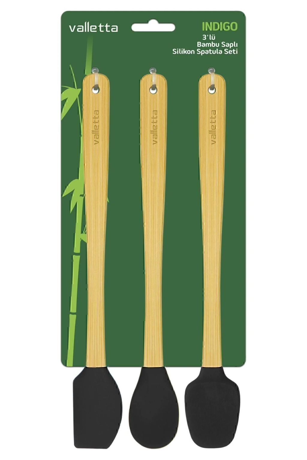 Indigo 3'lü Siyah Bambu Silikon Spatula Seti Uzun 26 Cm
