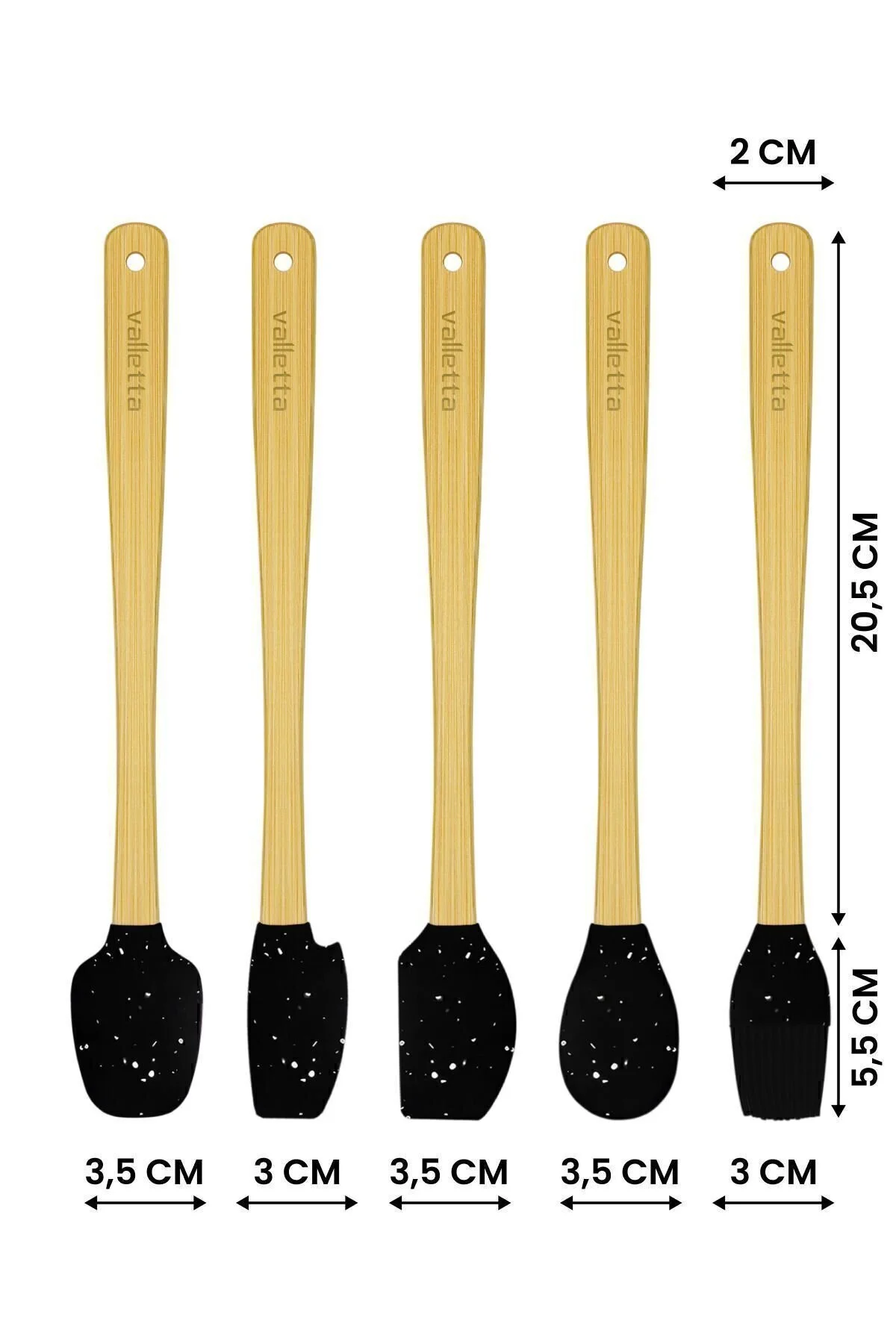 Indigo 5'li Siyah Noktalı Bambu Silikon Spatula Seti Uzun 26 Cm